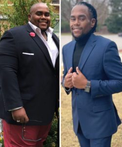 UNC Health Bariatrics patient Spencer Matthews, side-by-side photos of him pre and post-surgery