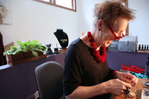 Six years ago, after 35 years as a graphic designer, Nancy Raasch reinvented herself during her recovery from an autologous stem cell transplant. Now she designs and makes jewerly using mulberry paper and water.