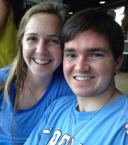 Colin and his sister, Emma, at a Tar Heel baseball game.