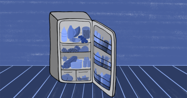 Illustration of an open fridge.