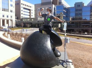 Carbonell outside UNC Hospitals during the first phase of his cancer treatments
