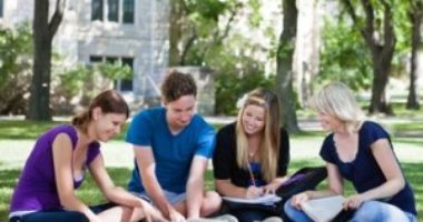 Students on school, studying on a lawn