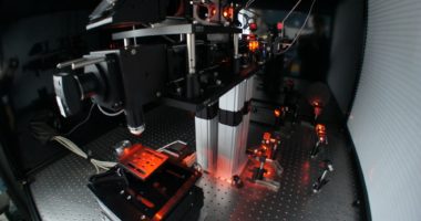 Spencer Smith's new two-photon microscope under construction