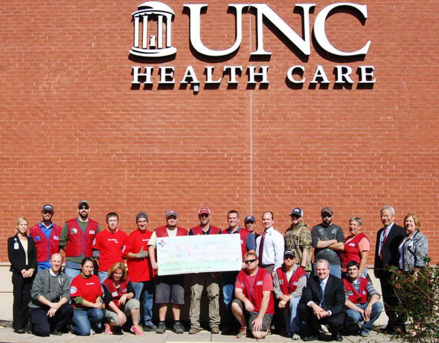 Lowes Heroes present an in-kind check to the Center for Rehabilitation Care