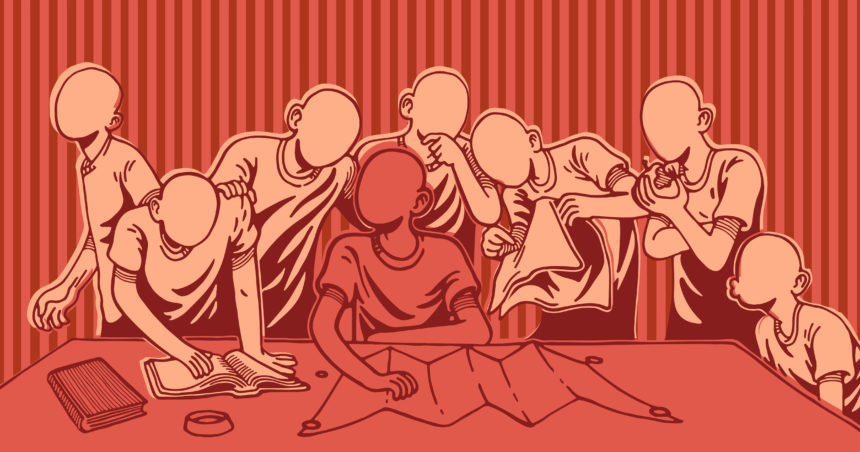 Animated image of bodies around a table