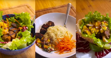 Image of three different options of serving Pork Kabobs