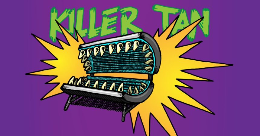 Cartoon killer tanning bed with teeth