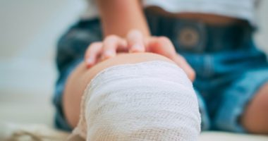 Close up of bandaged knee