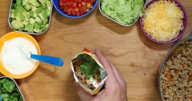 Overhead shot of healthy taco toppings