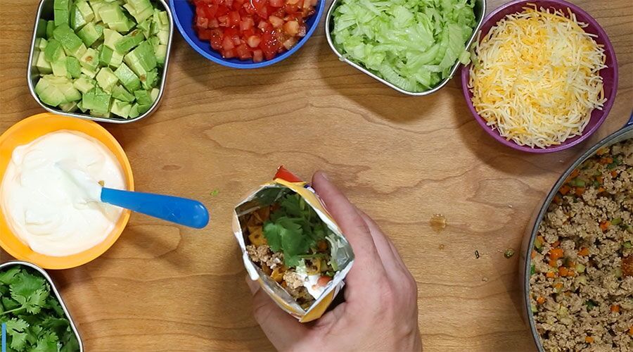 Overhead shot of healthy taco toppings
