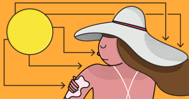 cartoon of woman applying sunscreen