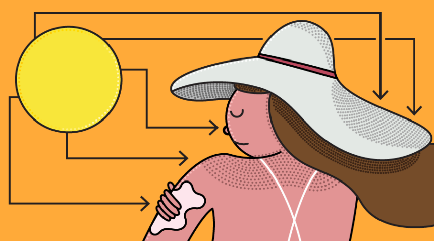 cartoon of woman applying sunscreen