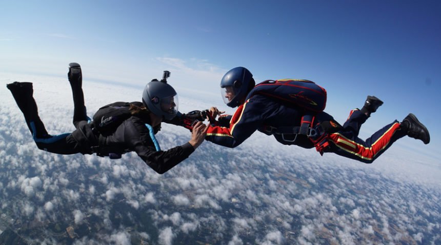 UNC patient Beth Welch during a sky dive