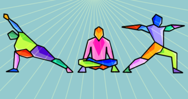 geometric shapes of men doing yoga