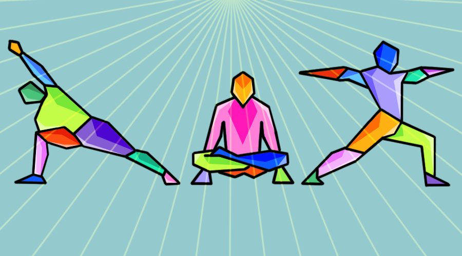 geometric shapes of men doing yoga