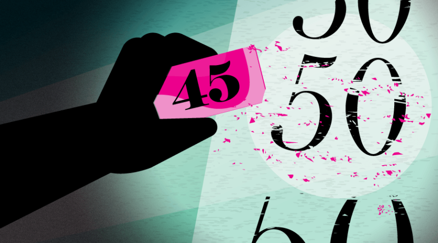 eraser marked "45" erasing the number 50
