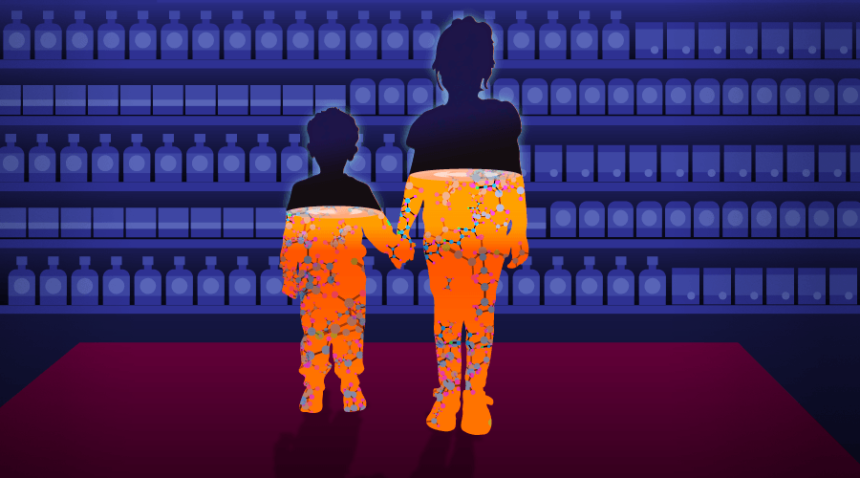 cartoon of two silhouettes of children filled with pink and blue 'preservatives'