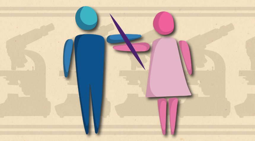 unequal sign between male figure and female figure