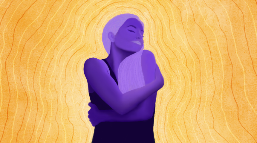 illustration of a woman hugging herself