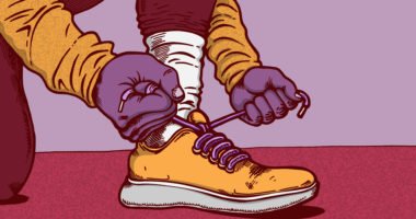 cartoon closeup of someone tying their running shoe laces