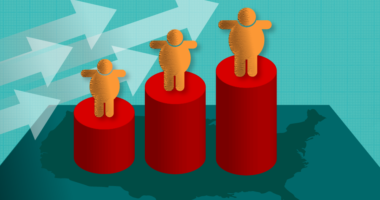 Illustration showing rise of obesity rates across the US