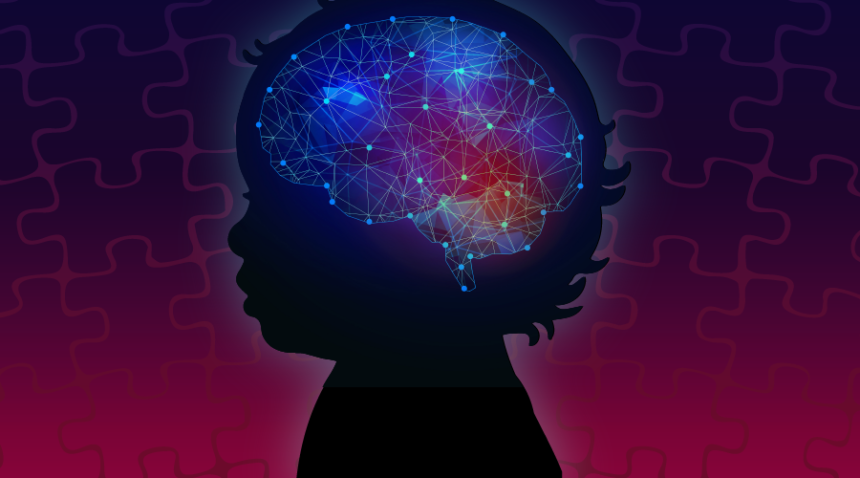 Illustration of young child showing brain activity