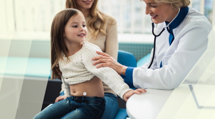 Photograph of a child being examined by a health care provider.