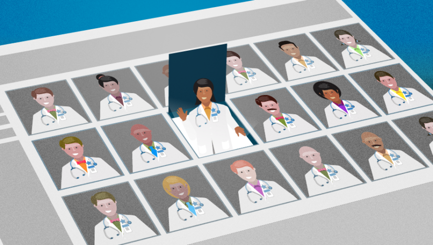 Illustration showing a directory physician headshots.