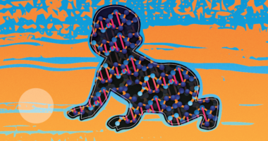 Illustration of a baby with genetic helix inside the silhouette.