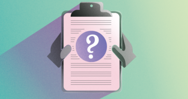 Illustration of a pair of hands holding a clipboard with a question mark on it.