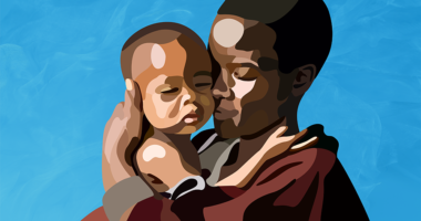 Illustration of a mother holding her baby.