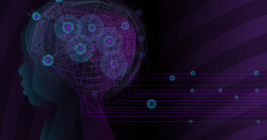 Illustration of a child's brain with area's of thought lit up.