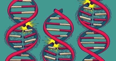 Illustration of DNA helixes with damage.