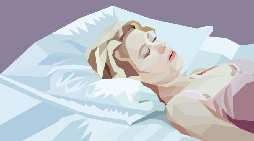 An illustration of a woman sleeping with her mouth open.