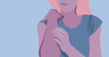 A woman itching her arm.