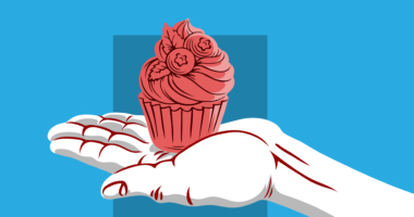 illustration of hand holding a cupcake