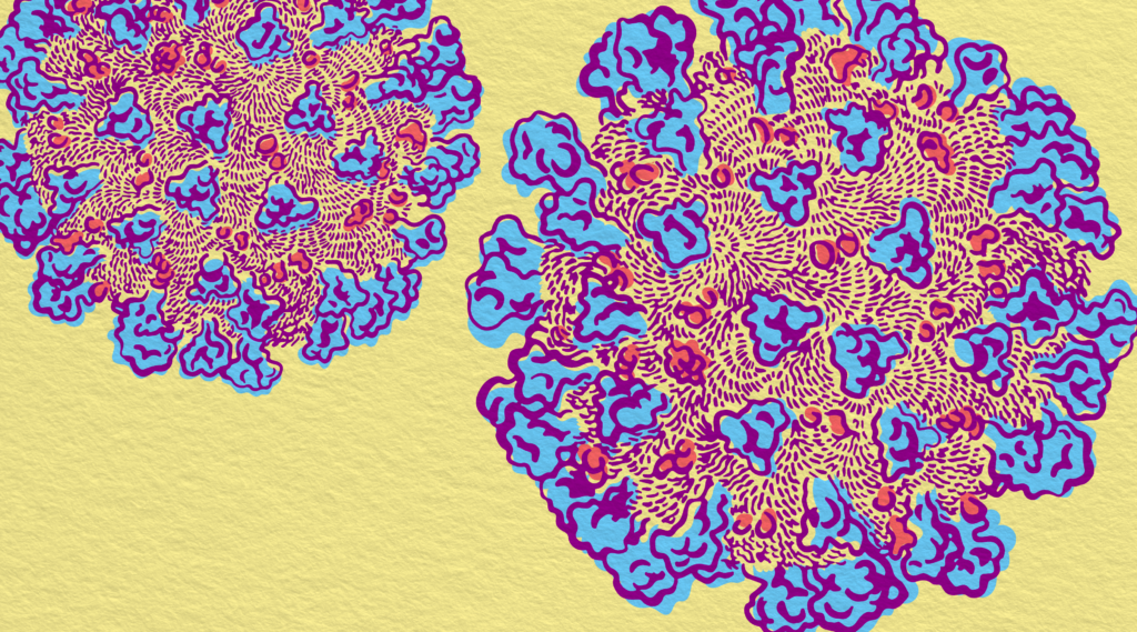 An artistic illustration of a virus.