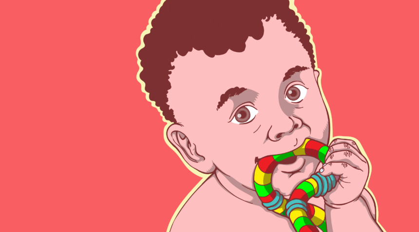 Baby chewing on a teether