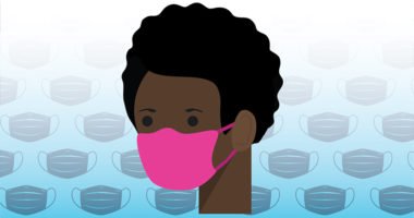 illustration of woman wearing pink face mask
