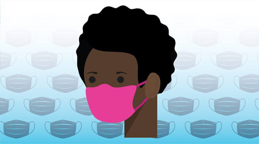 illustration of woman wearing pink face mask