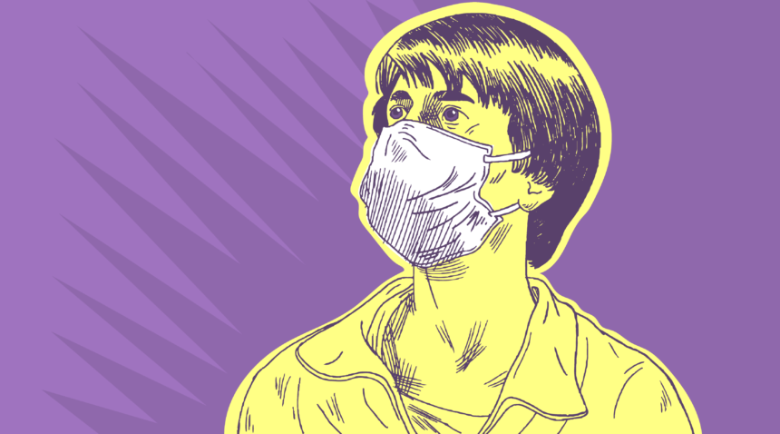 drawing of person wearing face mask