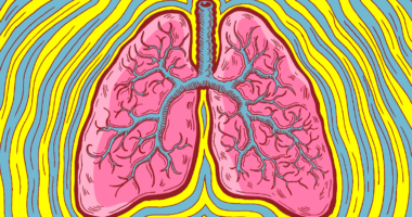 illustration of lungs with reverb waves around the organ
