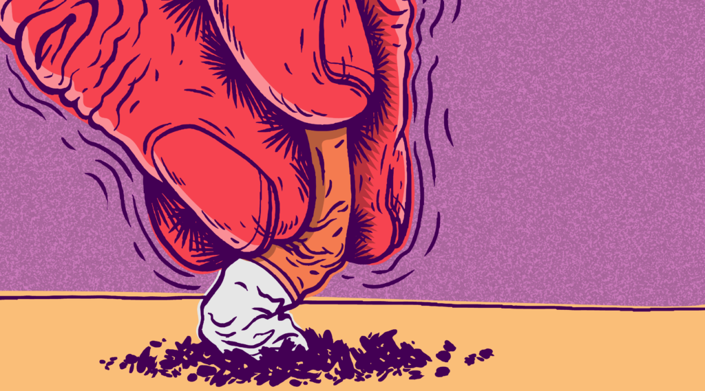 illustration of hand stamping out cigarette butt