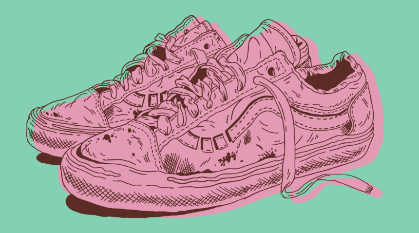 illustration of pair of muddy tennis shoes