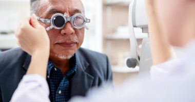 Adult patient undergoing an ophthalmologic examination