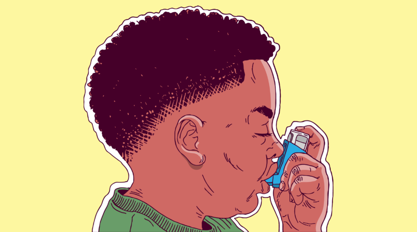 illustration of boy using asthma inhalter