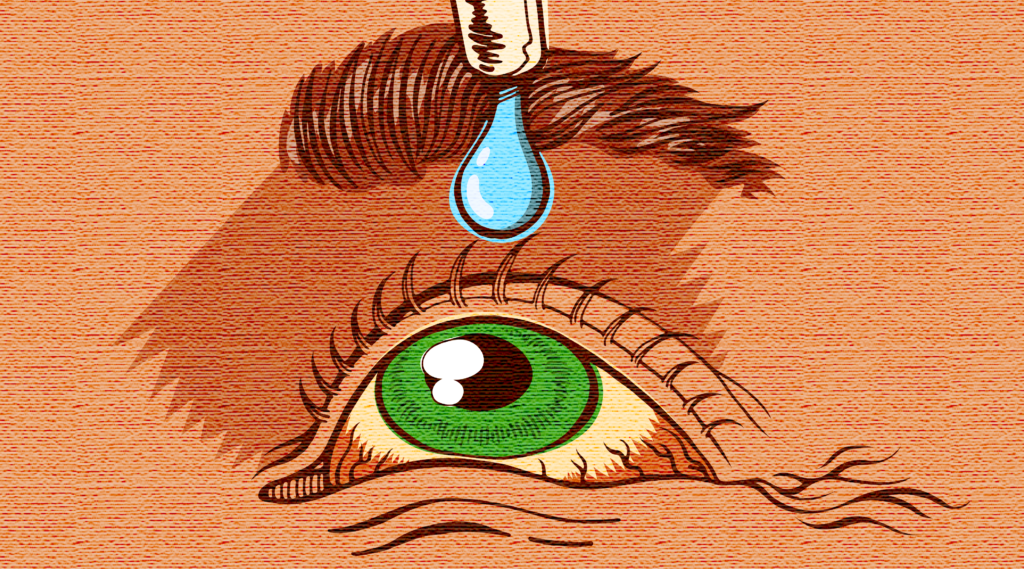 illustration of eye drop going into an eye