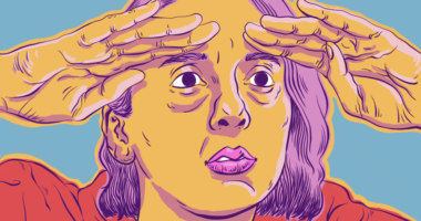illustration of woman looking into the distance, hands cupped over eyes