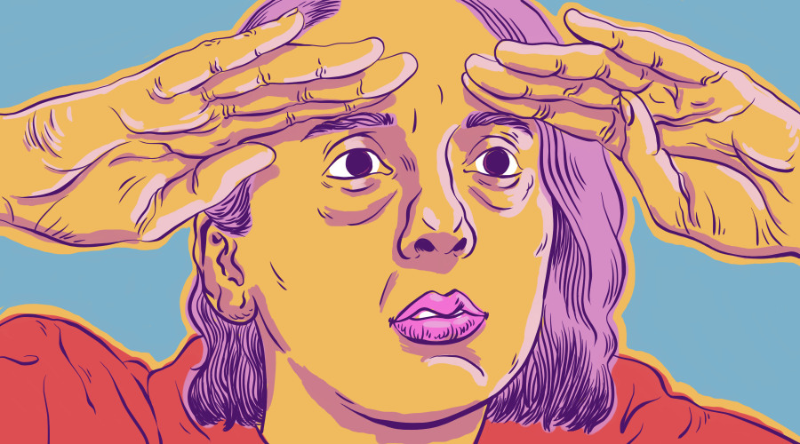 illustration of woman looking into the distance, hands cupped over eyes
