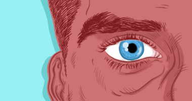 Illustration of close-up of man's face, focusing on right eye